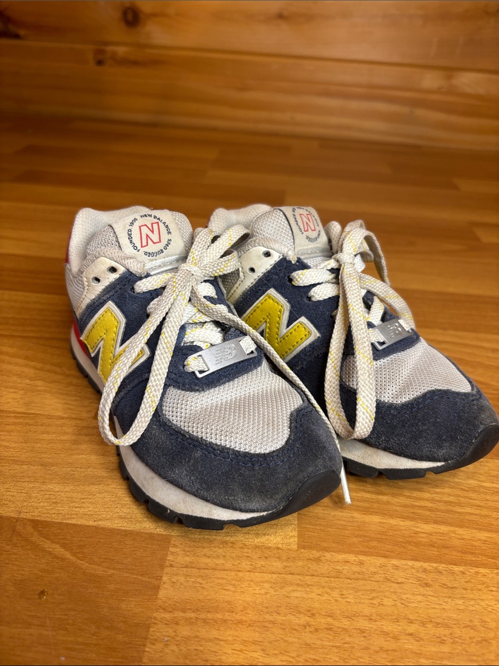 New Balance Kids Navy, Gray & Yellow Sneakers